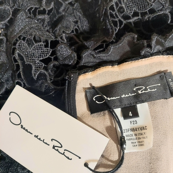 ^$5,890 NEW OSCAR DE LA RENTA BLACK VELVET GUIPURE MIDI DRESS US 4 - Picture 14 of 16
